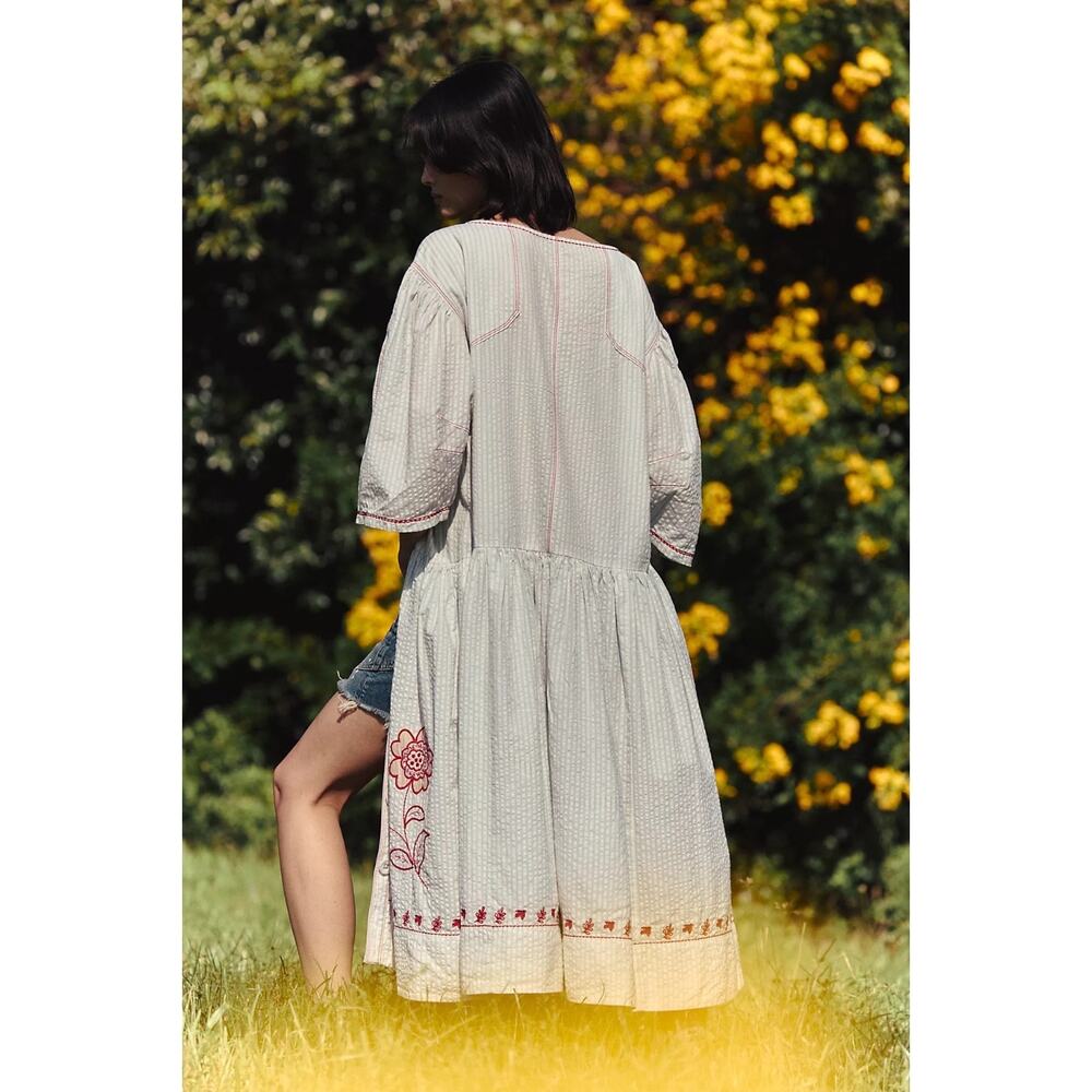 Free People Embroidered Cottage Bohemian Seersucker Saugatuck Midi Dress Medium - Picture 4 of 13